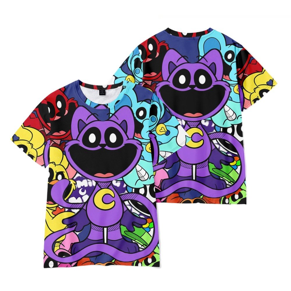 T-shirt Poppy Playtime CatNap Exhalant Smoke - Licence Officielle - Coupe Classique, Manches Doubles - 100% Coton