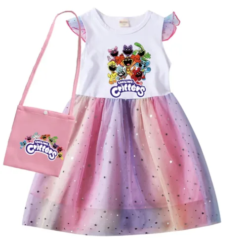 Smiling Critters Cosplay Costume Catnap Rainbow Mesh Princess Dress