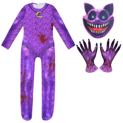 Kids CatNap Cosplay Costume - Poppy Playtime Chapter 3 Smiling Critters Horror Jumpsuit with Mask & Gloves