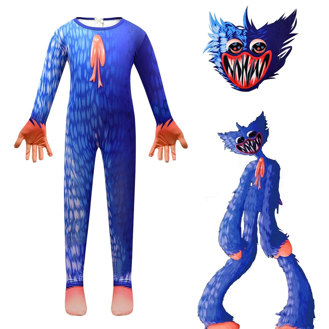 Kids Poppy Playtime Costume Jumpsuit with Mask - Huggy Wuggy Blue / Kissy Missy Pink Monster Game Cosplay Outfits for Boys & Girls 3 Kids Poppy Playtime Costume Jumpsuit with Mask - Huggy Wuggy Blue / Kissy Missy Pink Monster Game Cosplay Outfits for Boys & Girls