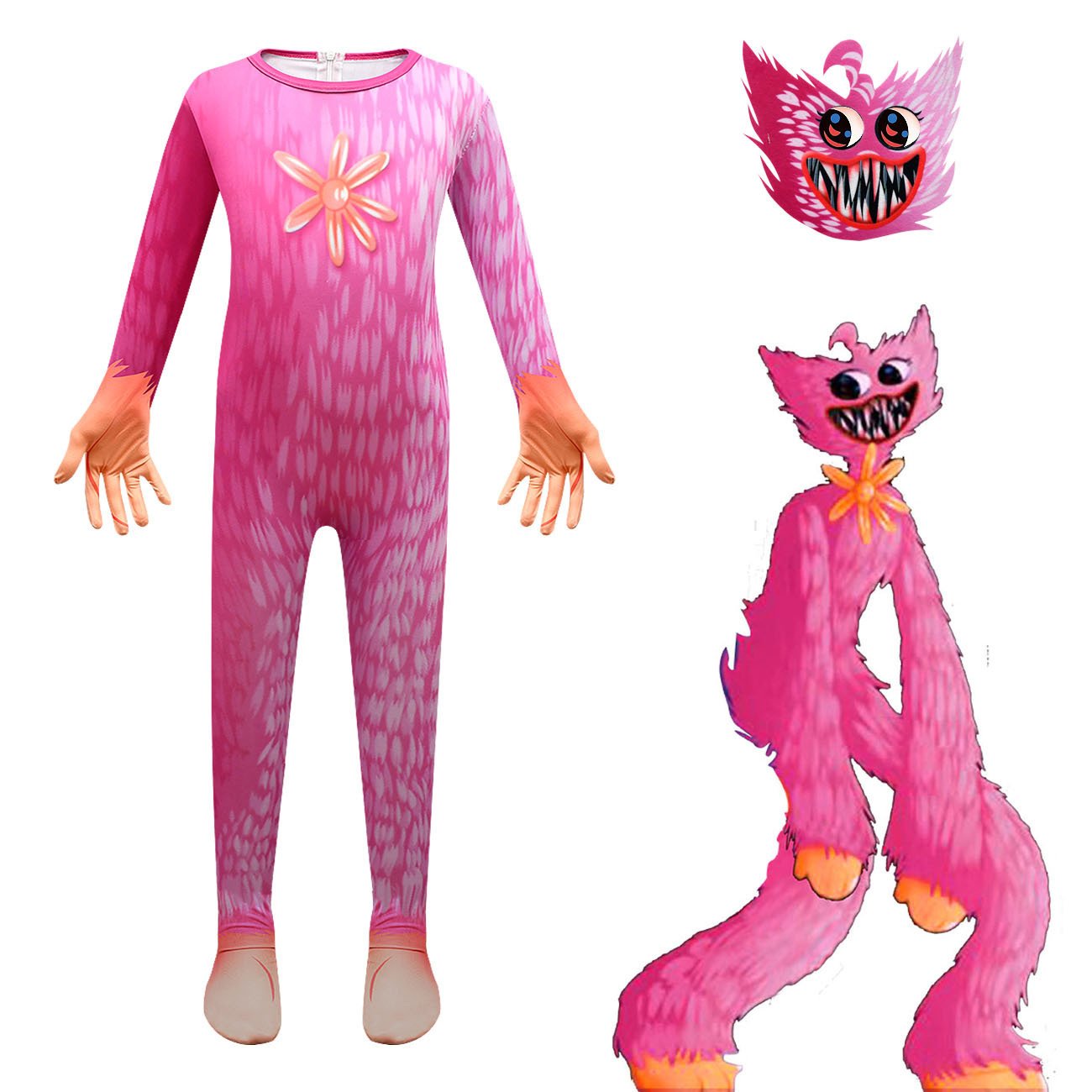 Kids Poppy Playtime Costume Jumpsuit with Mask - Huggy Wuggy Blue / Kissy Missy Pink Monster Game Cosplay Outfits for Boys & Girls 4 Kids Poppy Playtime Costume Jumpsuit with Mask - Huggy Wuggy Blue / Kissy Missy Pink Monster Game Cosplay Outfits for Boys & Girls